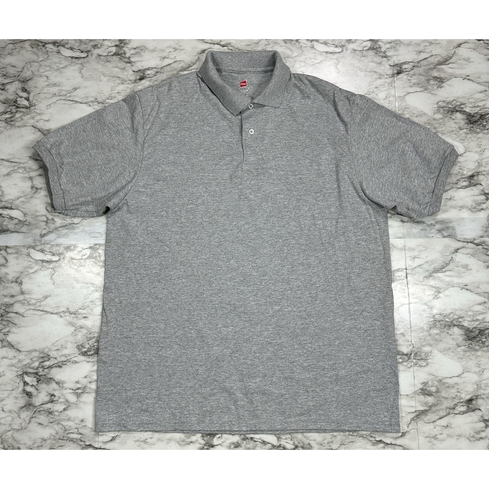 Hanes ComfortBlend‎ Ecosmart Polo Shirt Mens L Gray Heathered Short Sleeve NWOT